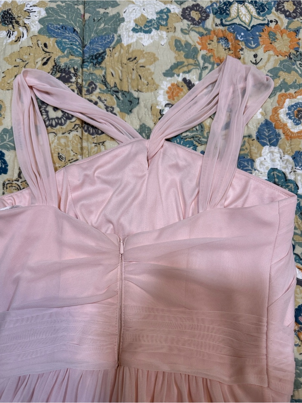 David's Bridal Blush Pink Chiffon Halter Bridesmaid Dress - Picture 7 of 8